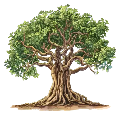 Cartoon Green Tree with Roots