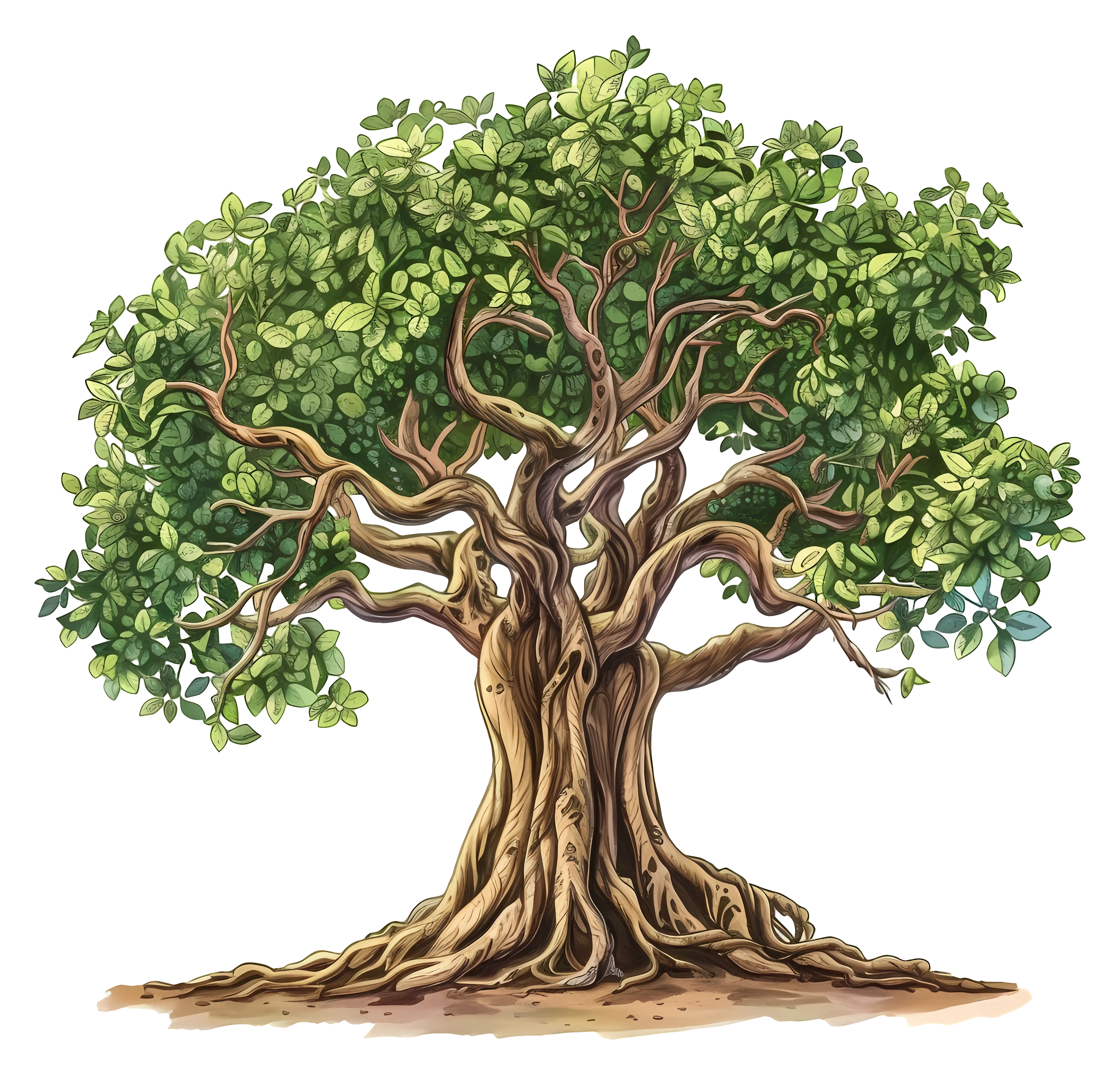 Cartoon Green Tree with Roots