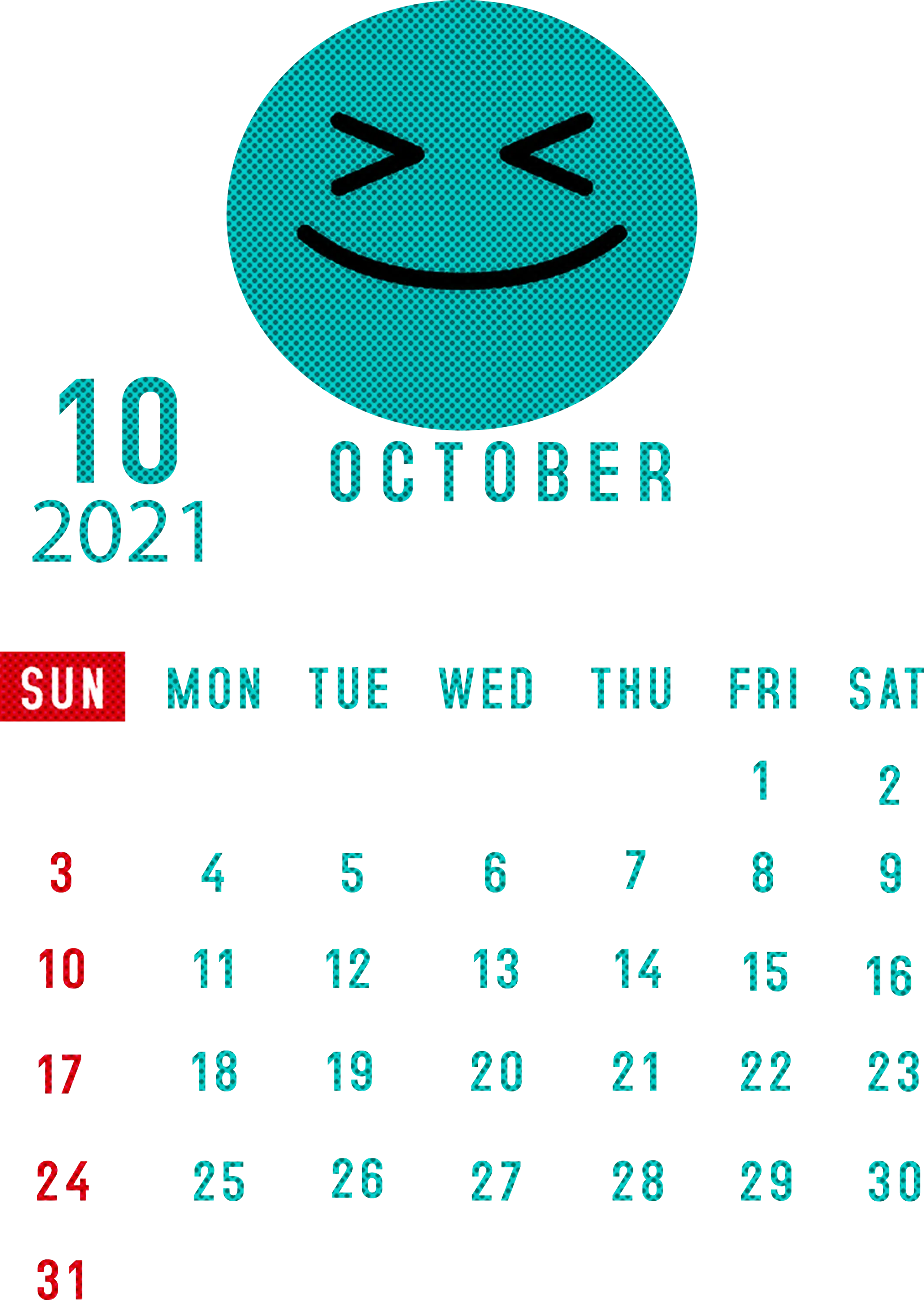 October 2021 Calendar with Smiley Face