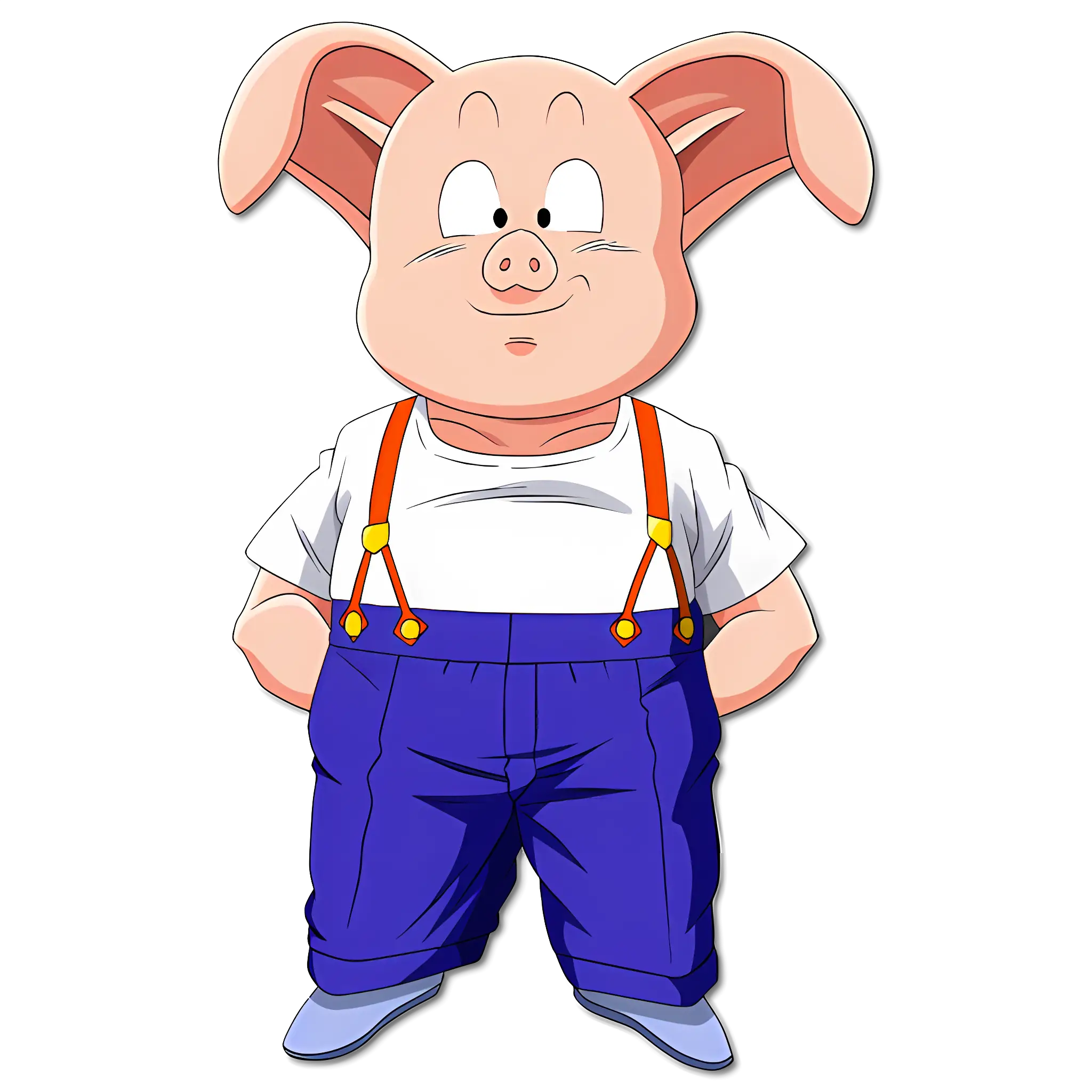 Cartoon Pig Character in Suspenders