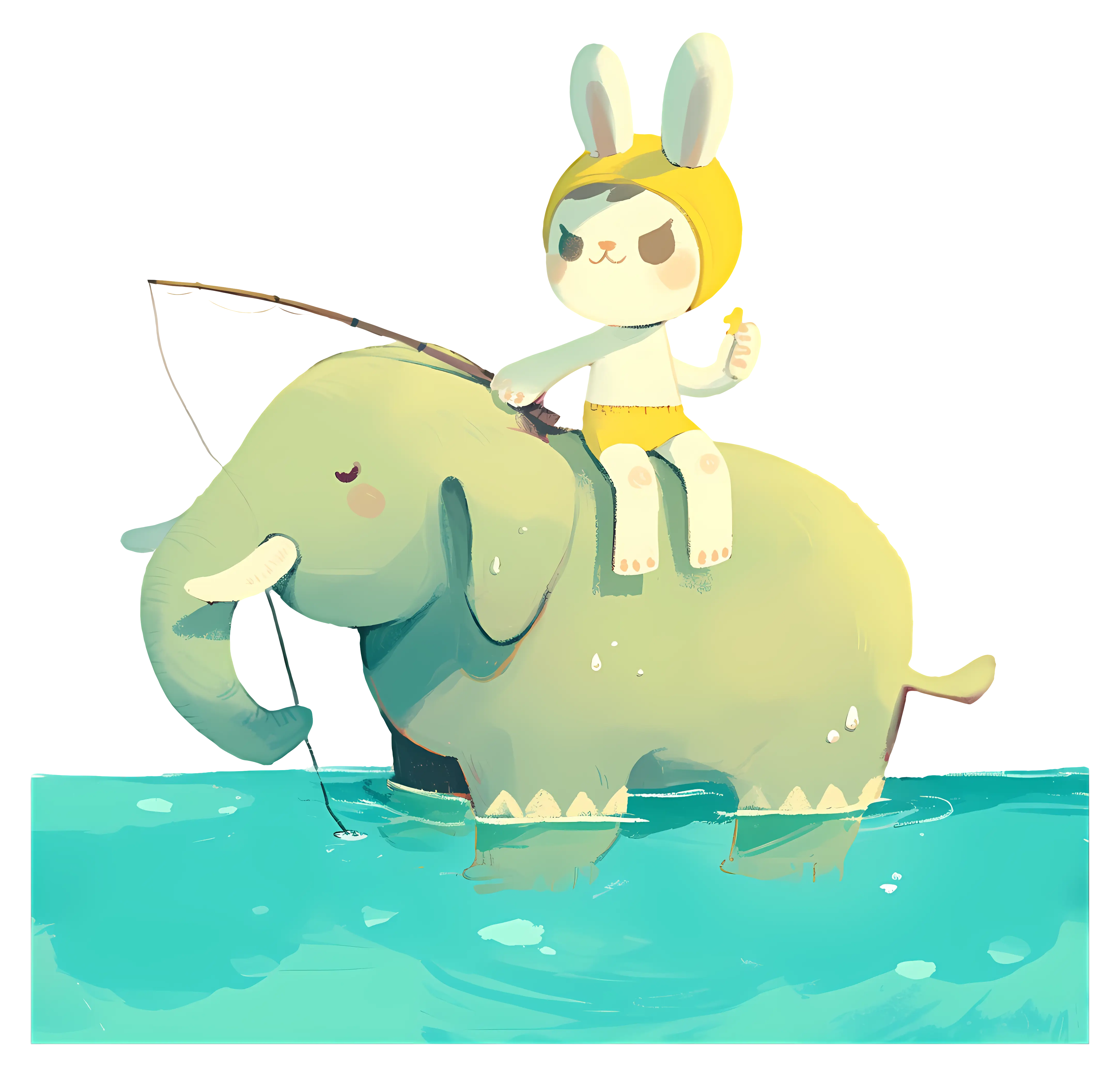 Cartoon Animal Fishing on Elephant