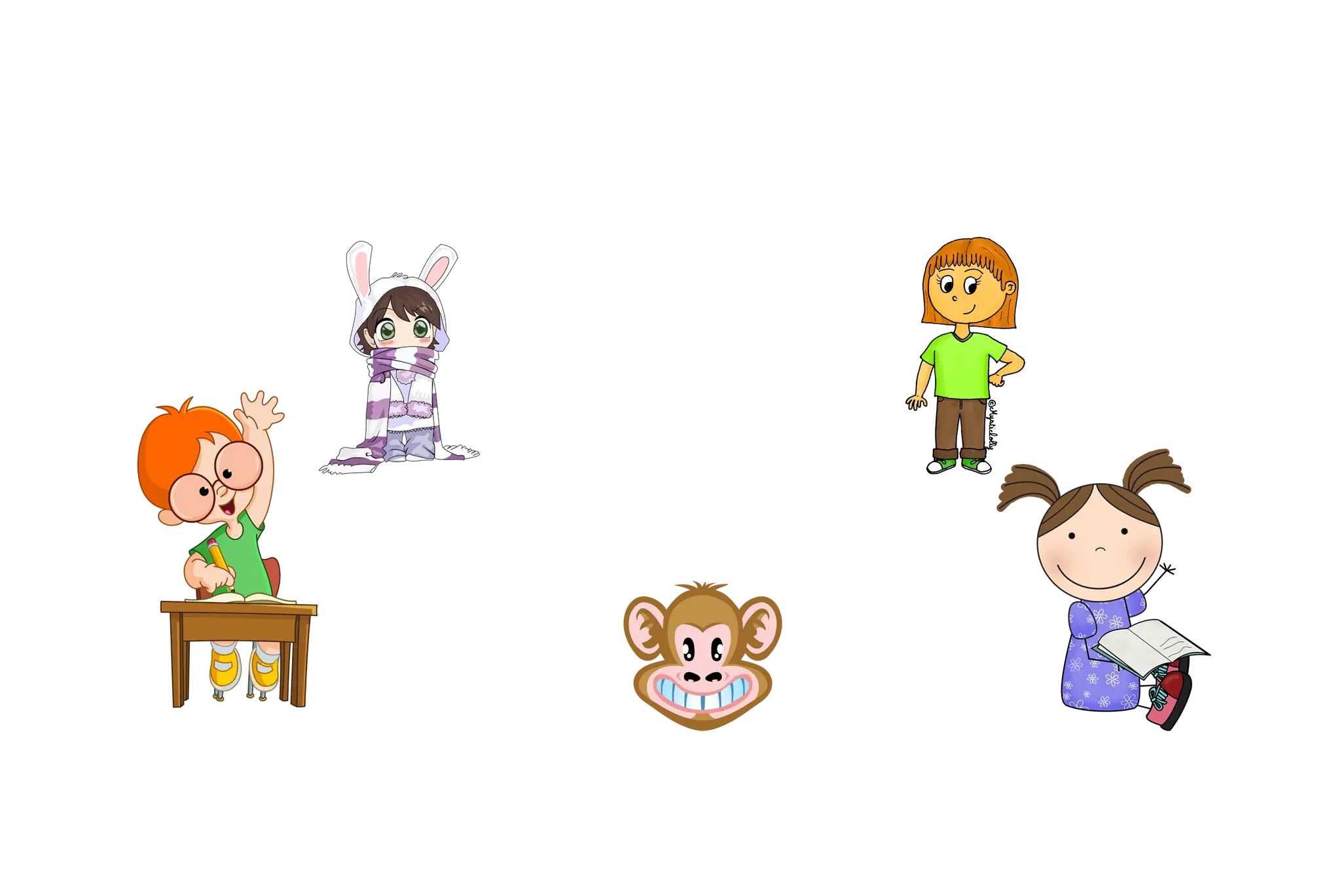 Cartoon Kids Playing and Learning