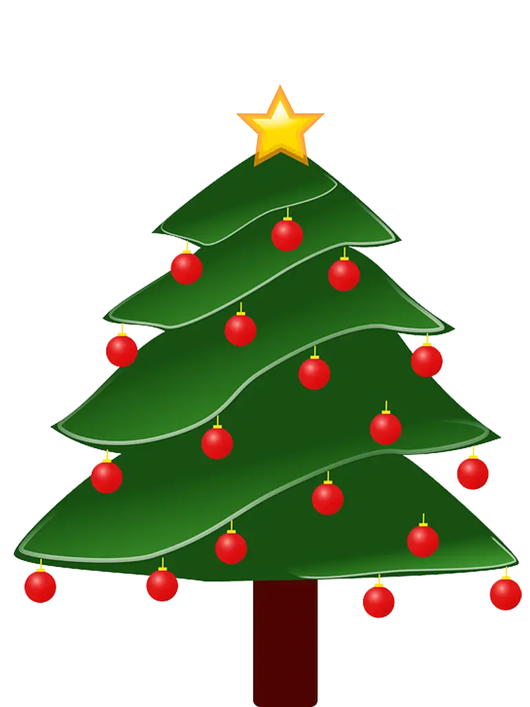 Decorated Christmas Tree with Star and Ornaments