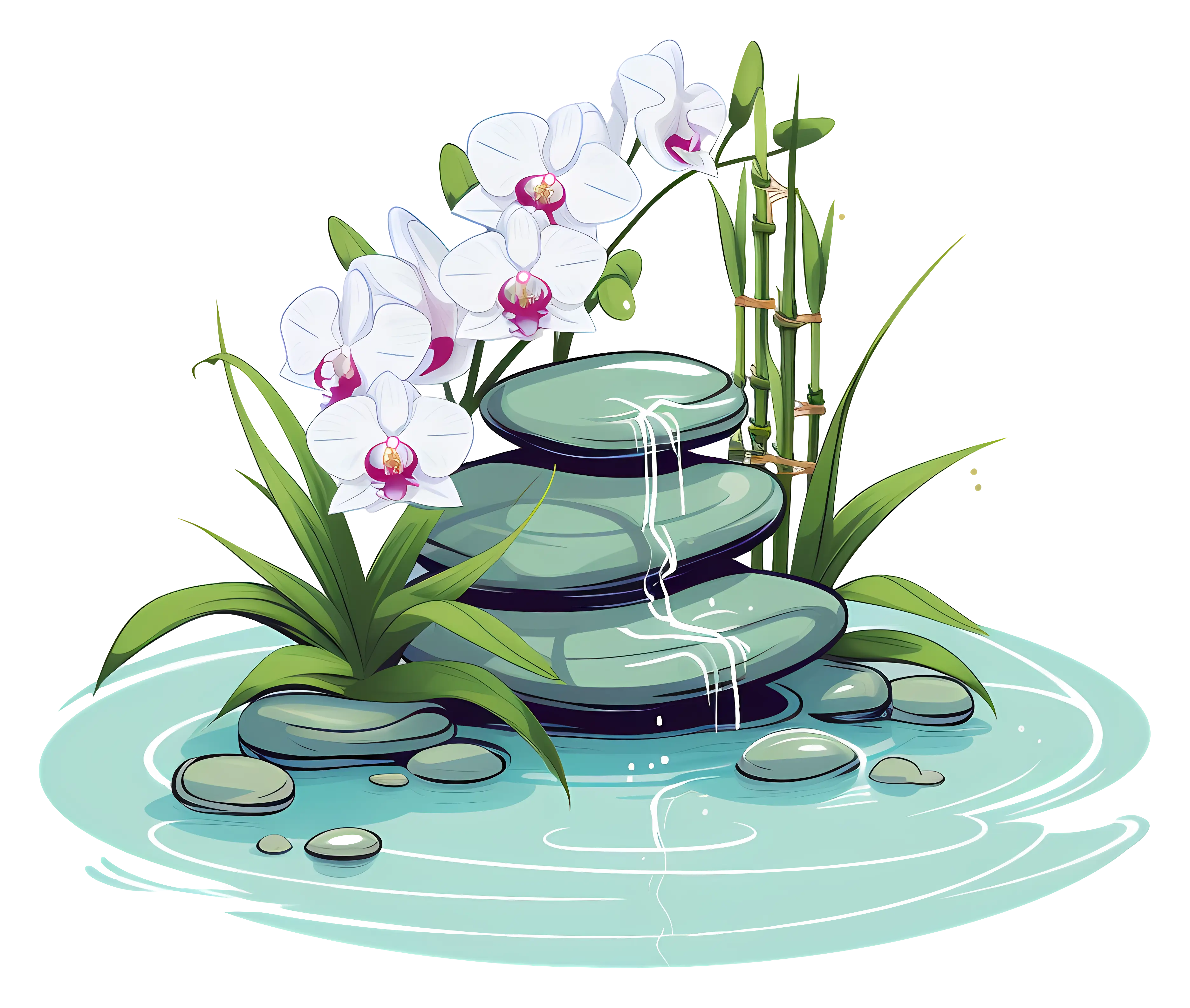 Peaceful Zen Garden with Orchids
