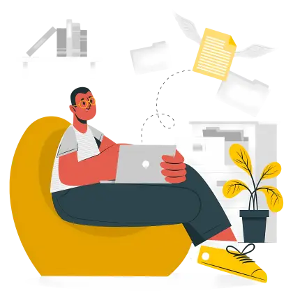 Cartoon Man Working on Laptop