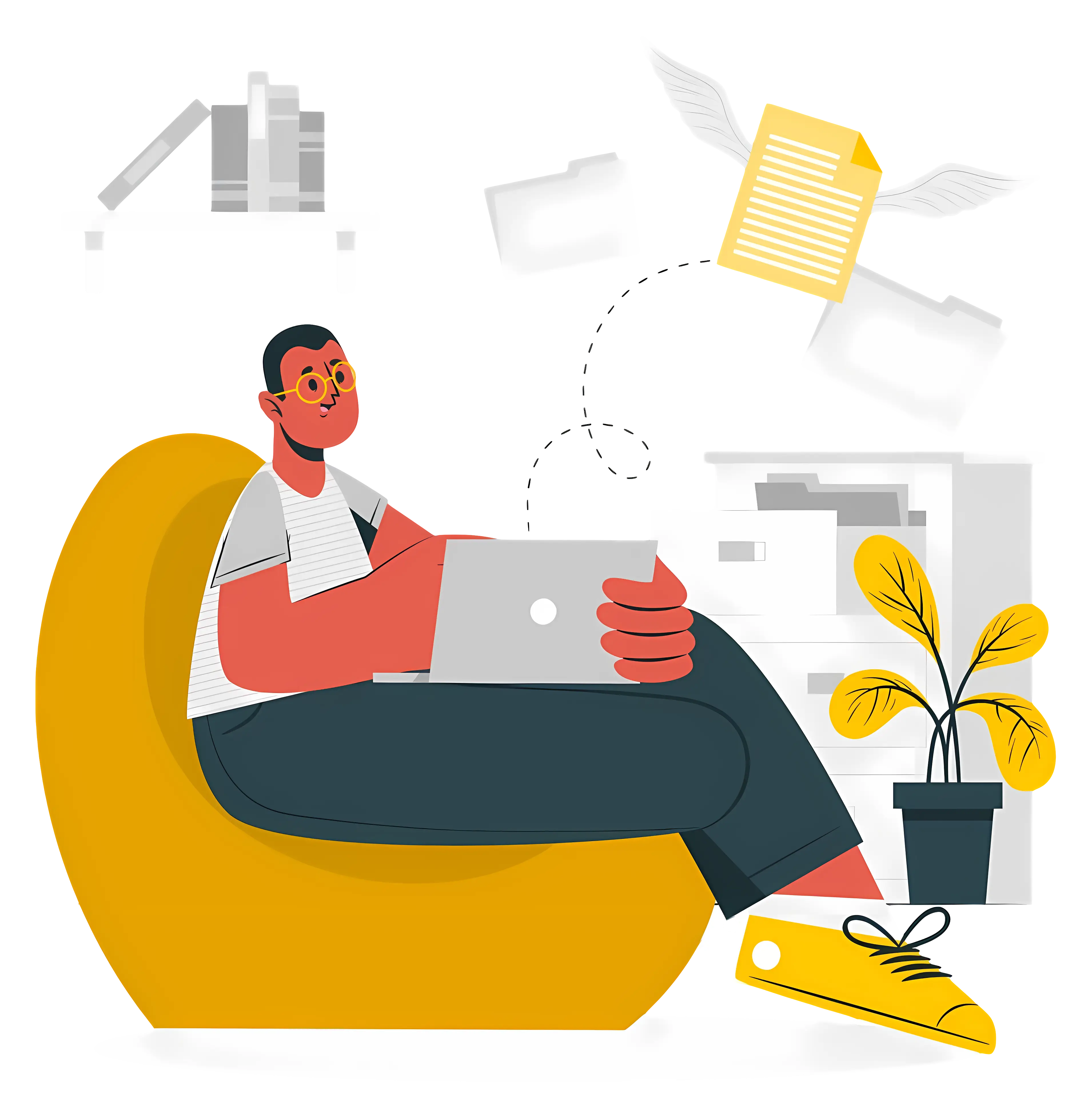 Cartoon Man Working on Laptop