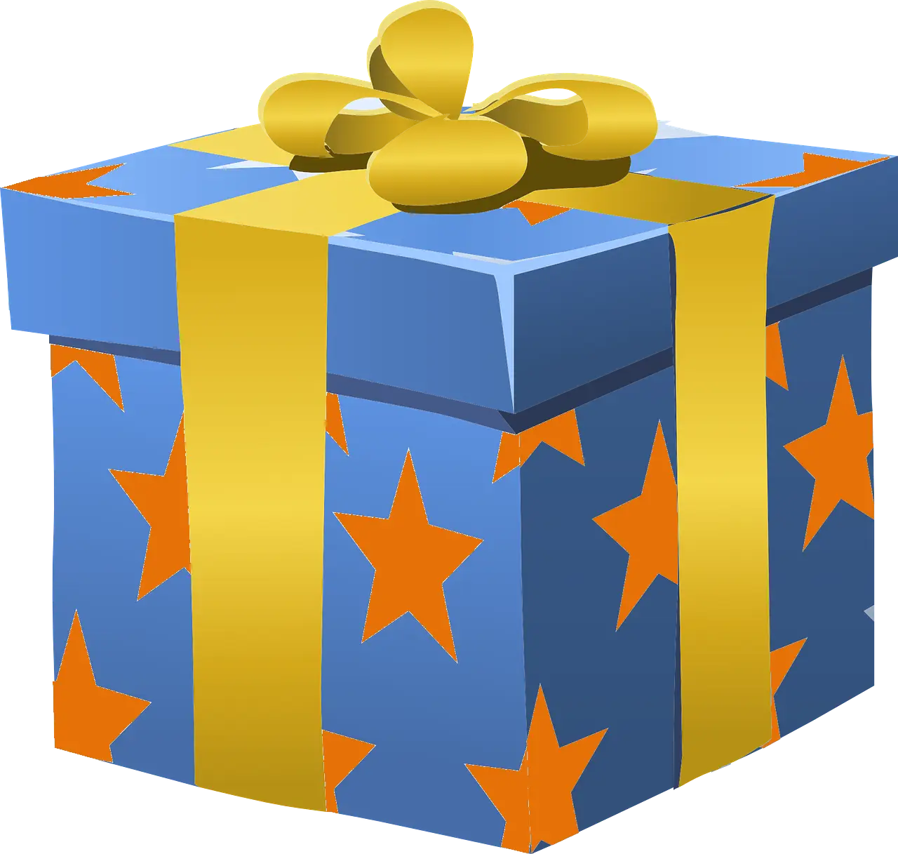 Blue Gift Box with Stars and Ribbon