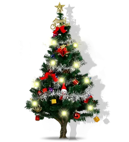 Beautifully Decorated Christmas Tree with Lights and Ornaments