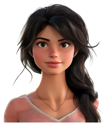 Animated Portrait of a Woman with Black Hair