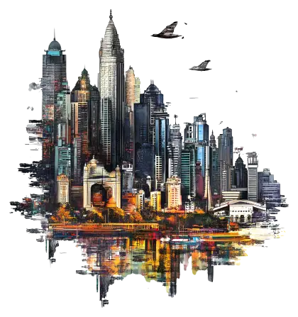 City Skyline with Reflections