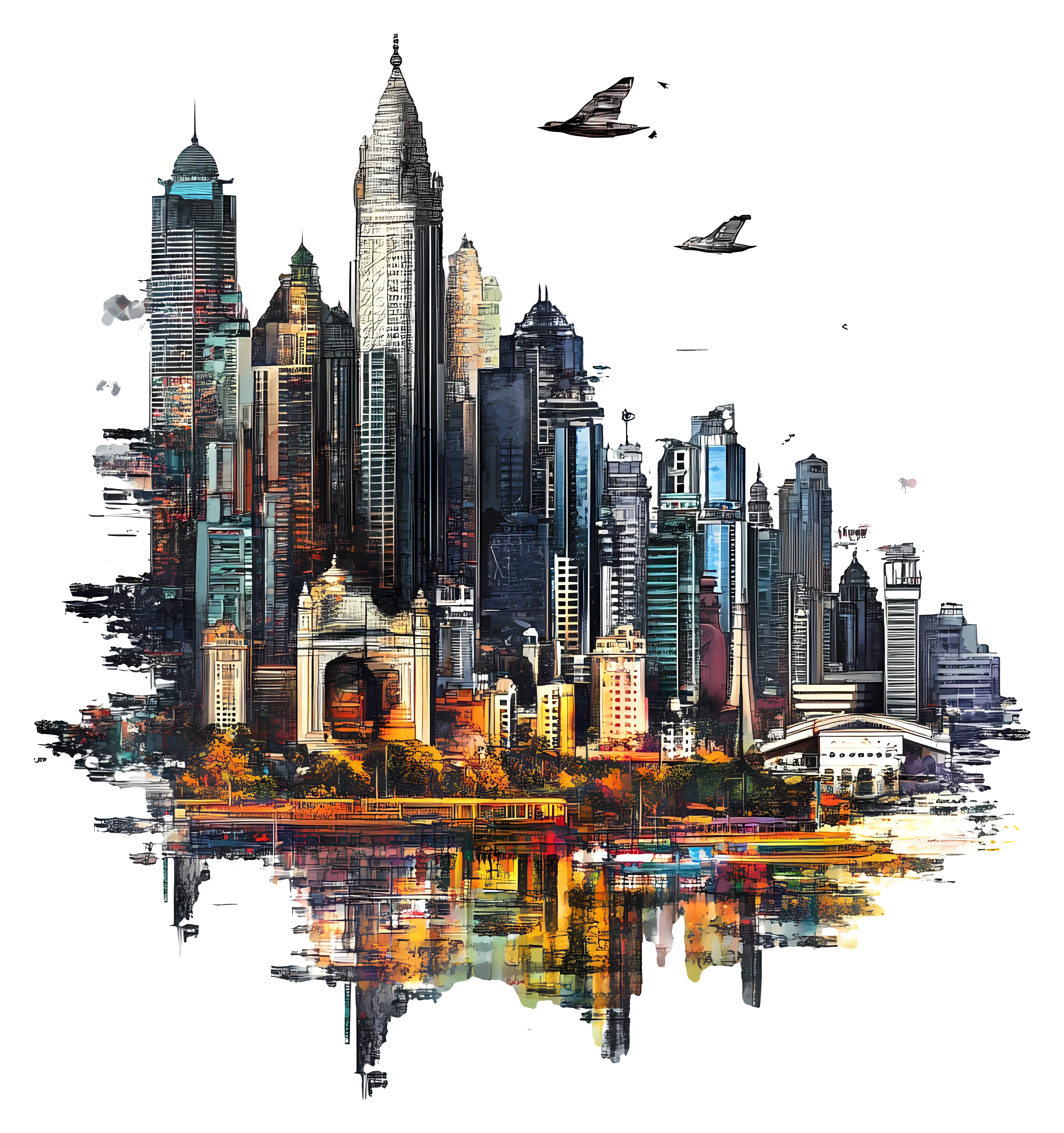 City Skyline with Reflections