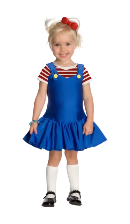Smiling Girl in Blue Dress with Red Bow