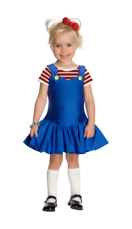 Smiling Girl in Blue Dress with Red Bow