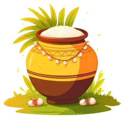 Decorative Pot with Rice for Pongal Festival