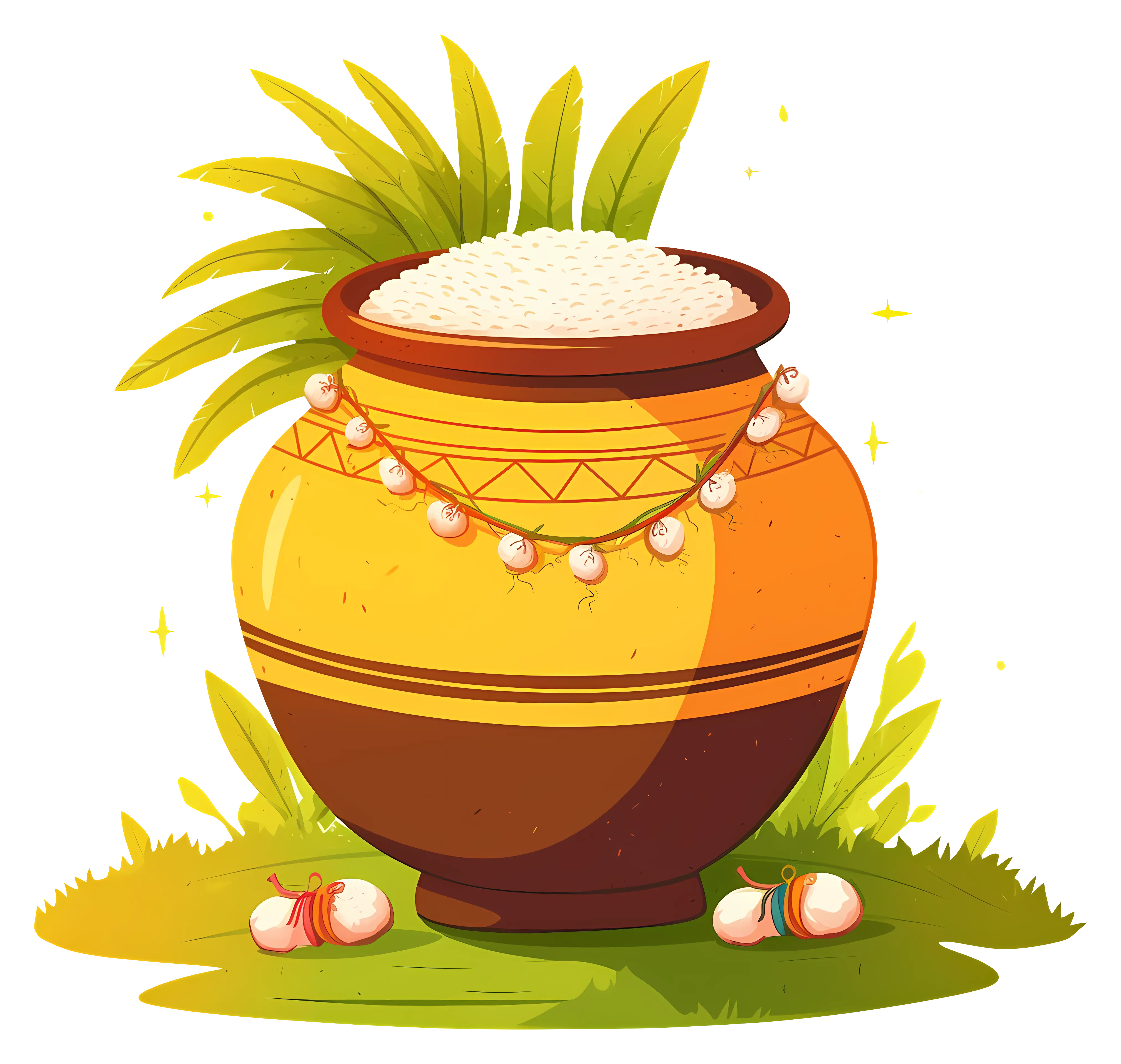 Decorative Pot with Rice for Pongal Festival