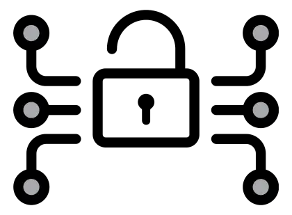 Unlocked Padlock Icon with Connected Nodes