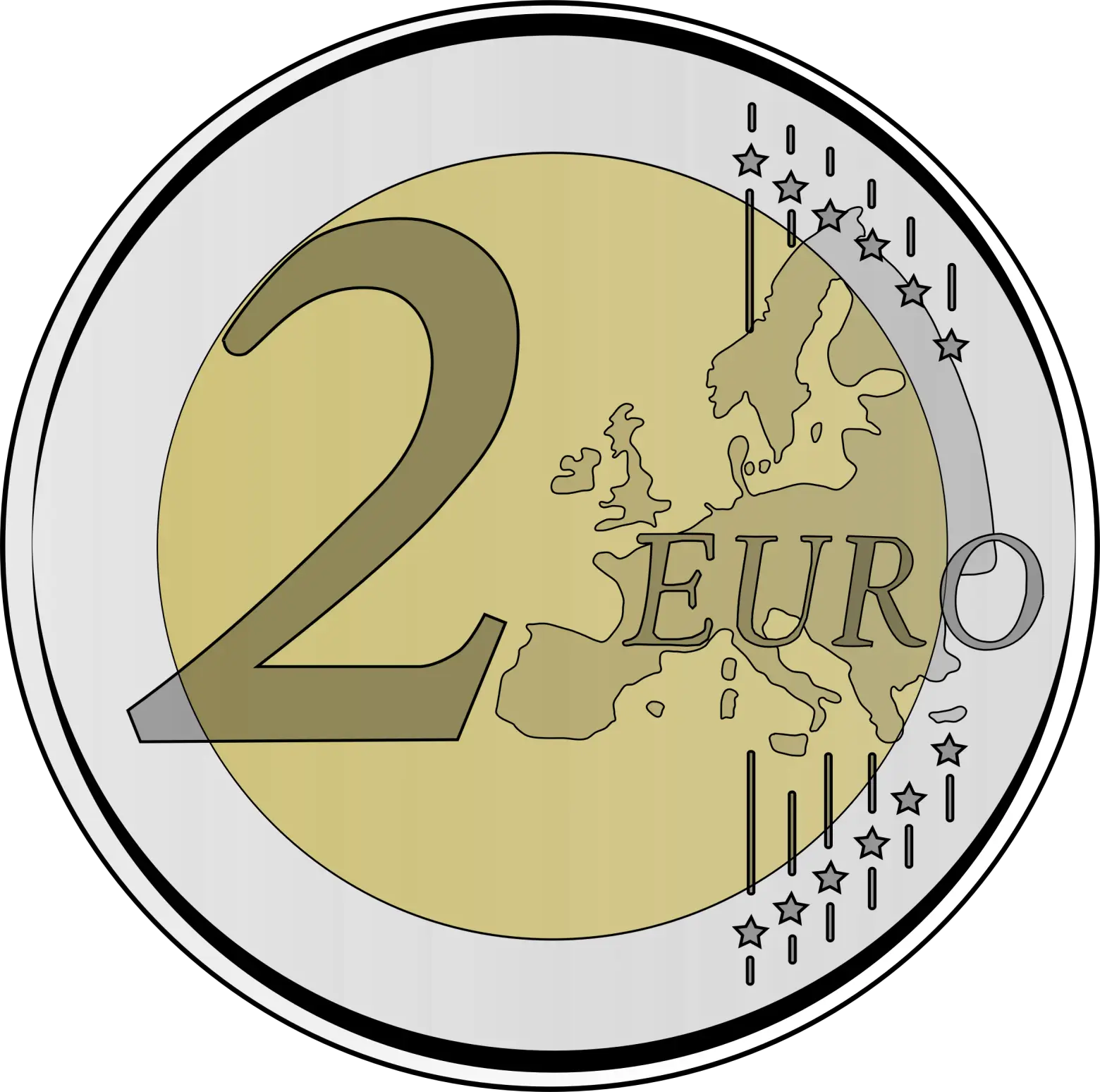 Illustration of 2 Euro Coin with European Map