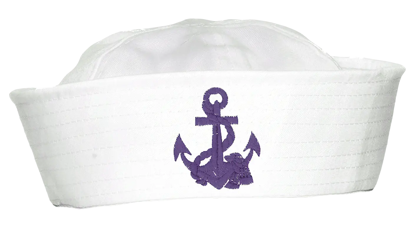 White Sailor Hat with Anchor Emblem
