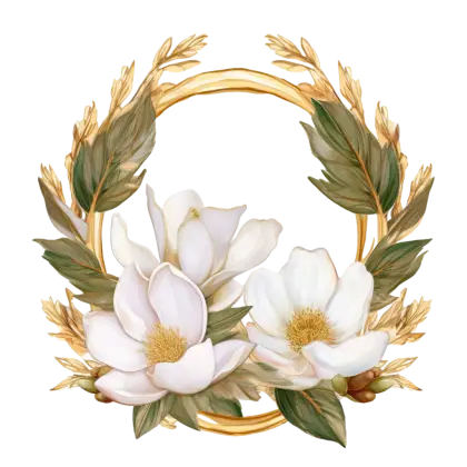 Magnolia Floral Wreath with Golden Details