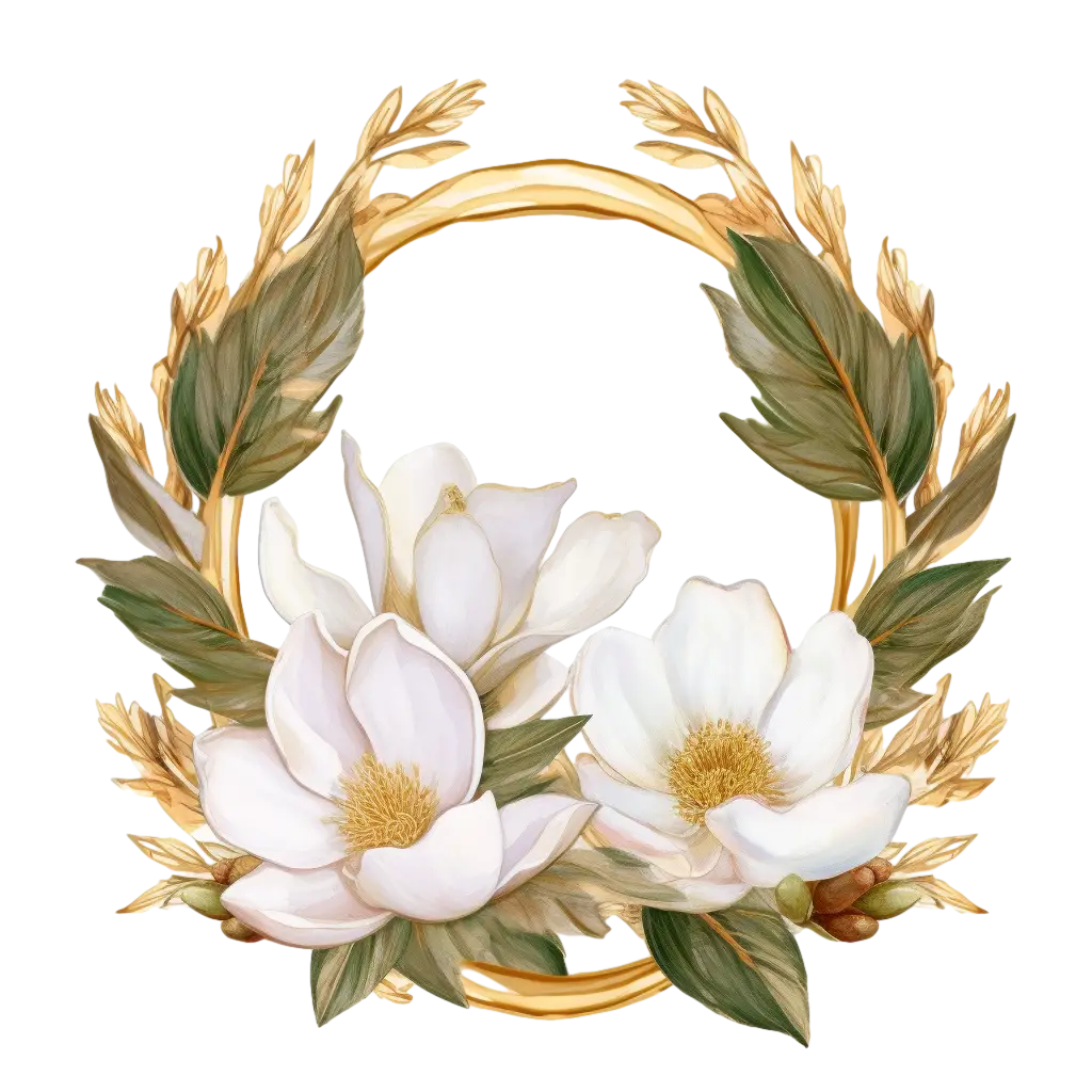 Magnolia Floral Wreath with Golden Details