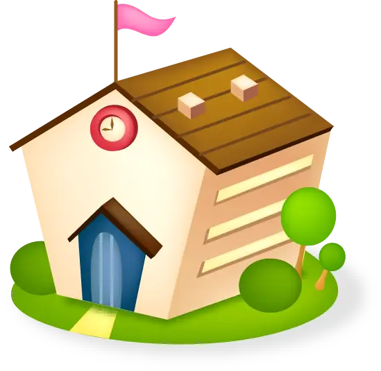 Cute Cartoon House with Flag