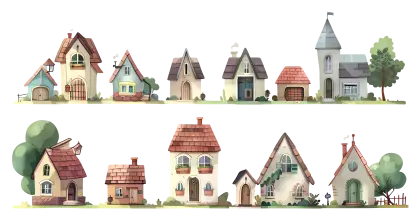 Row of Cute and Colorful Houses in Various Styles