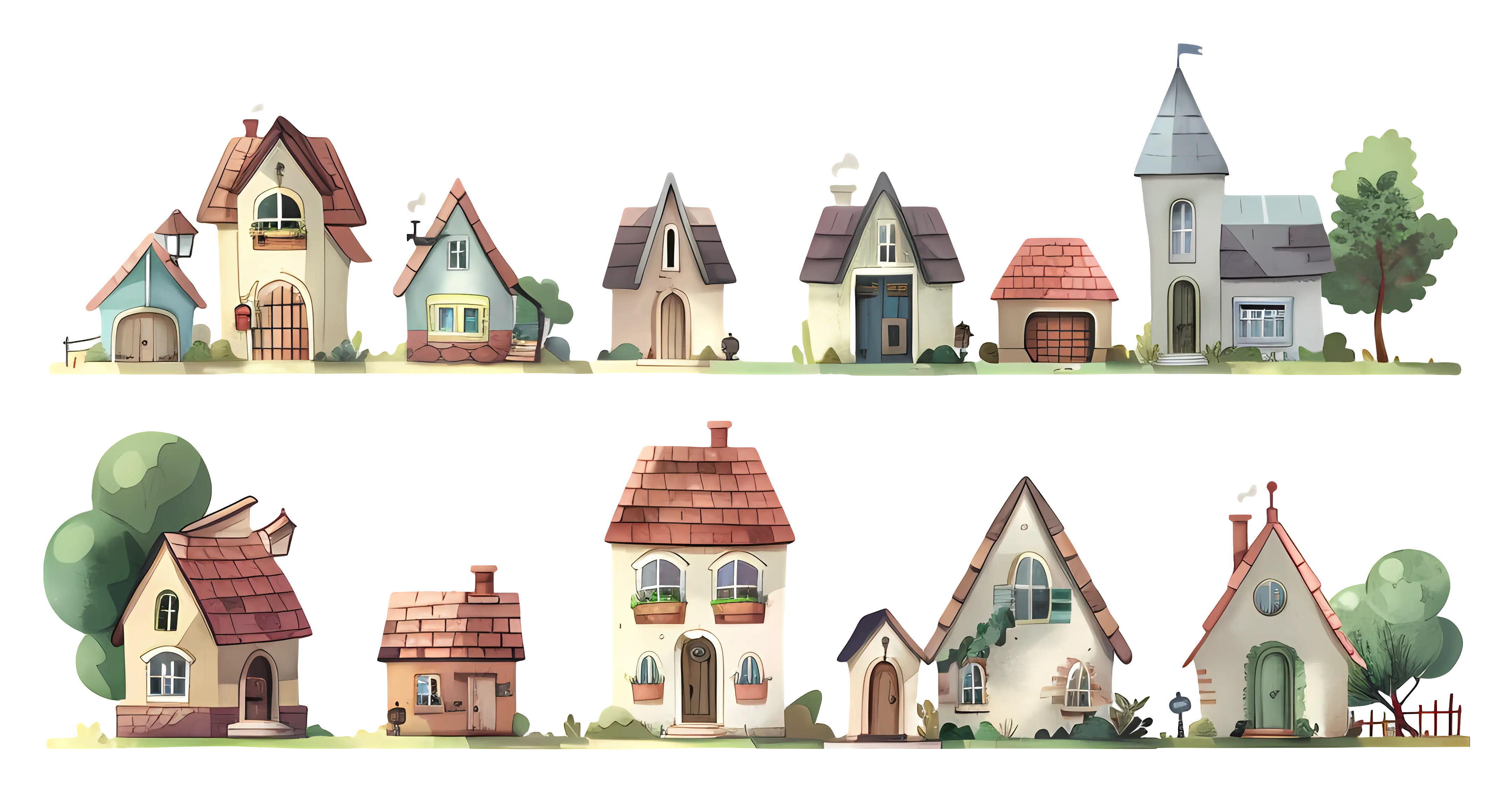 Row of Cute and Colorful Houses in Various Styles