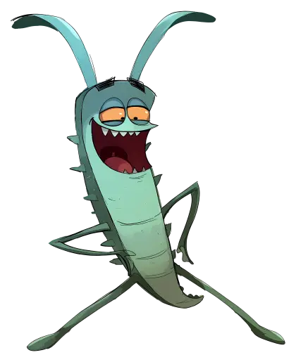 Quirky Animated Green Bug Character
