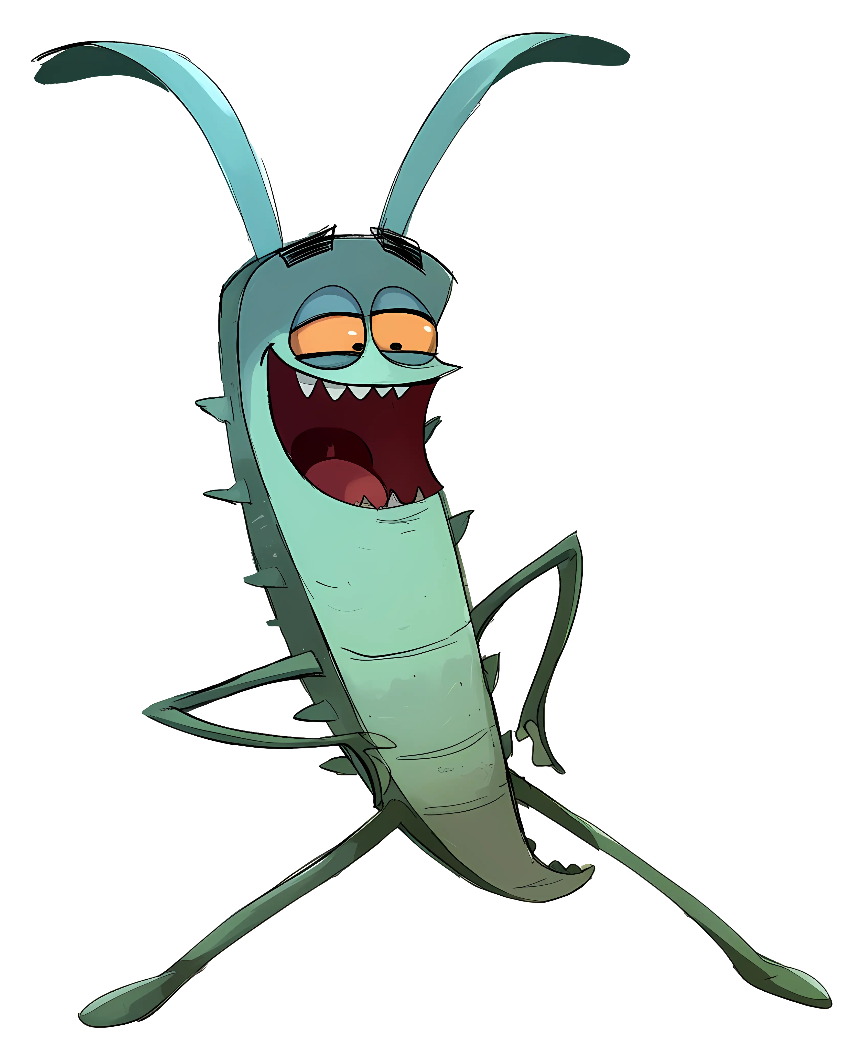 Quirky Animated Green Bug Character