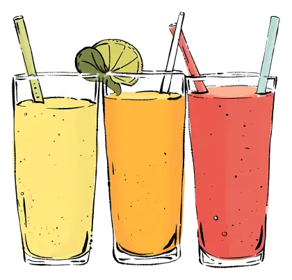 Glasses of Fruit Juices with Lime and Straws