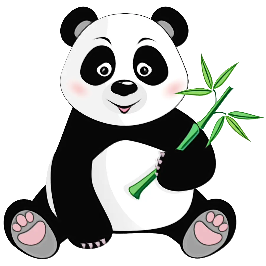 Cute Cartoon Panda Holding Bamboo