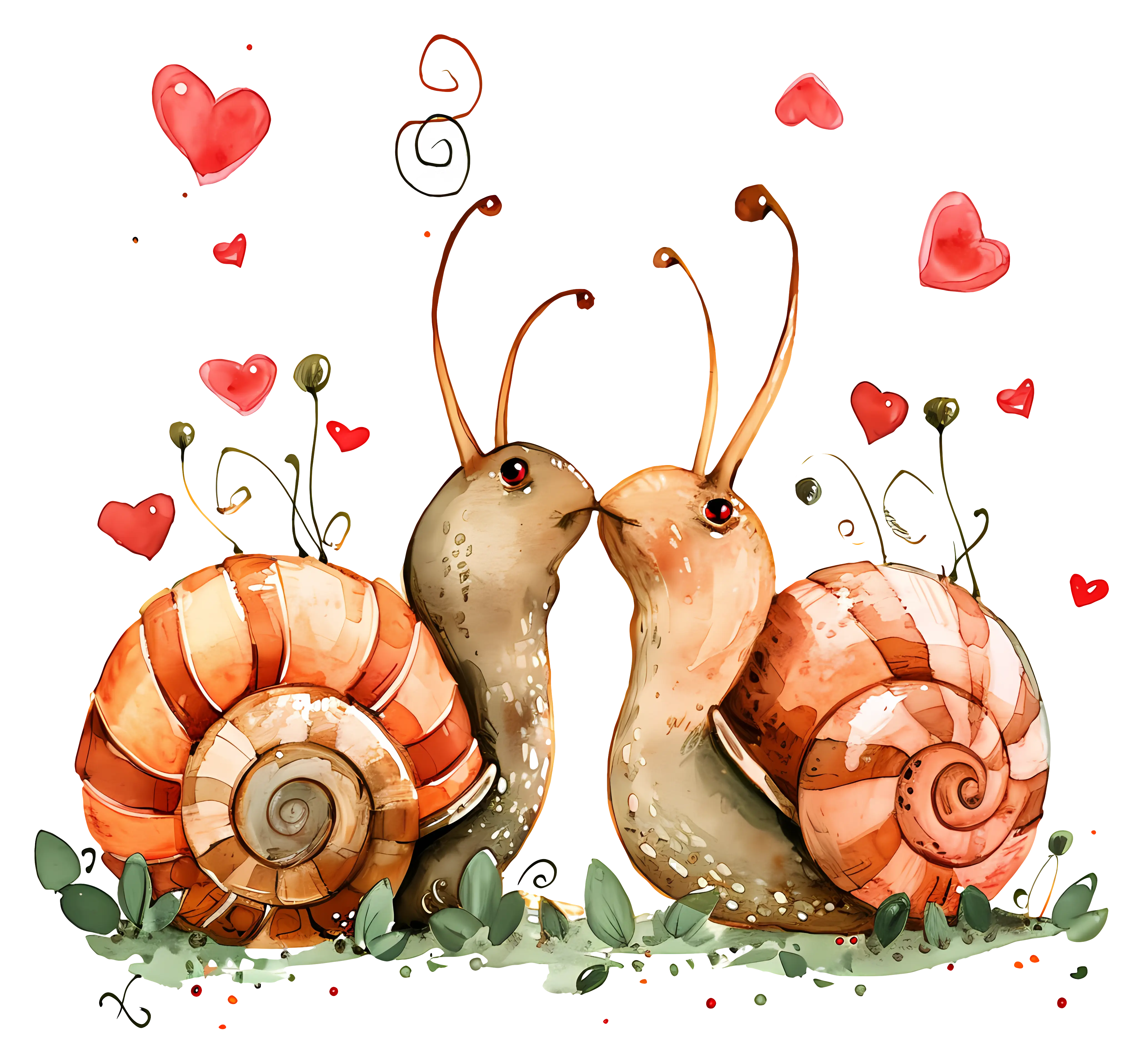 Cartoon Snails in Love with Hearts