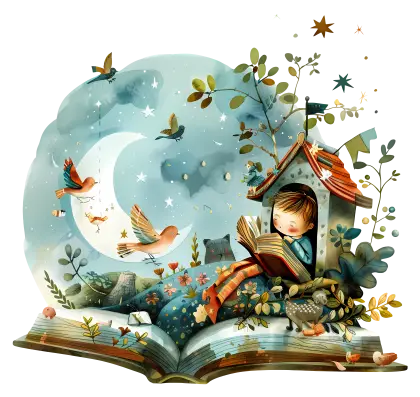 Child Reading Book in Nature