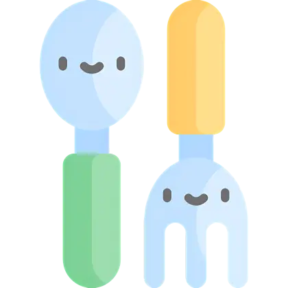 Cute Spoon and Fork with Smiling Faces
