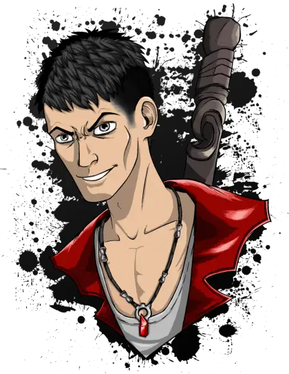 Anime Character with Sword and Red Jacket