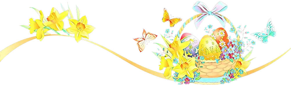 Easter Basket with Yellow Flowers and Decorations
