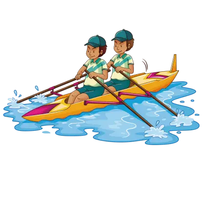 Two People Rowing a Boat