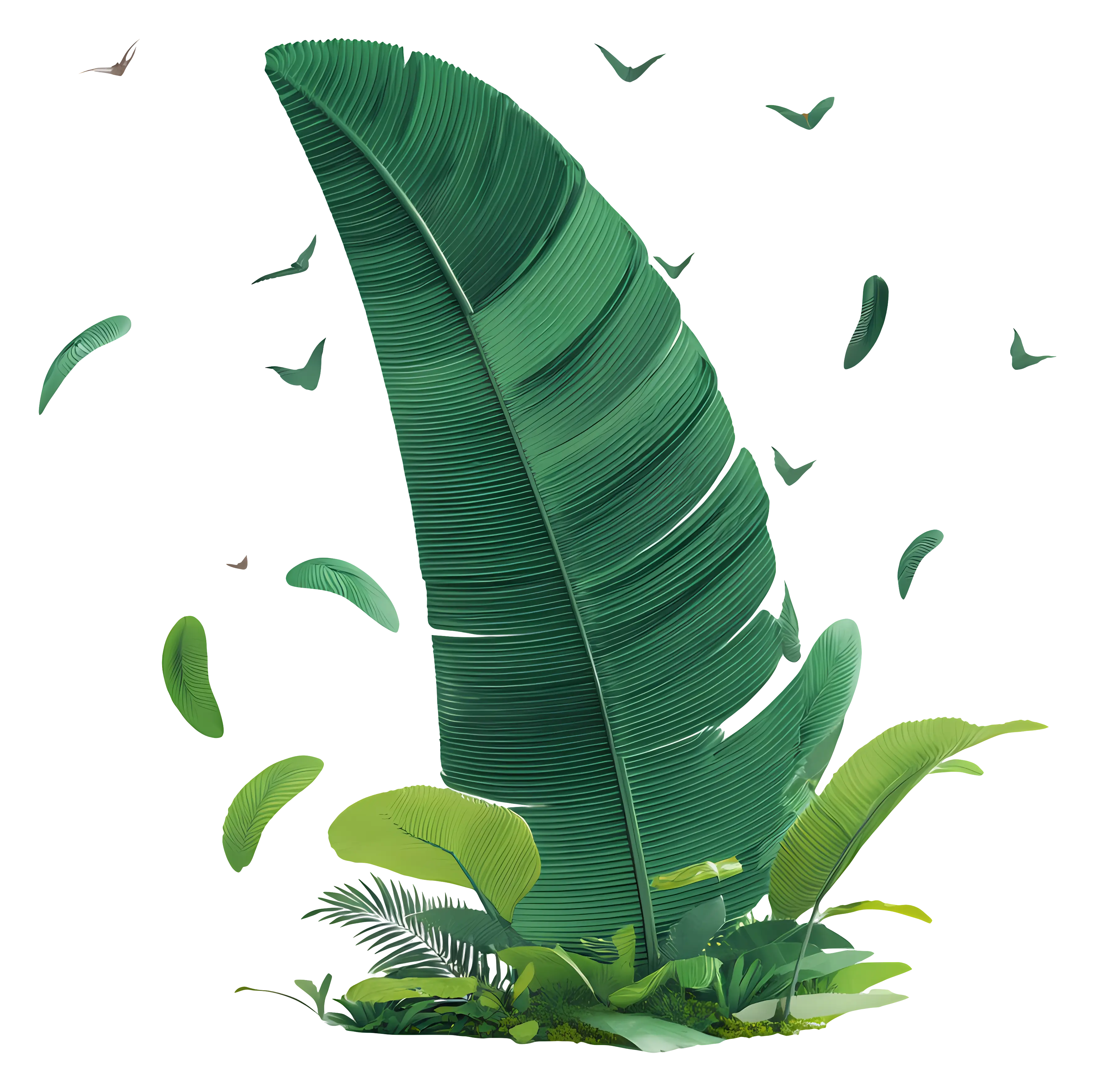 Large Green Leaf with Small Leaves