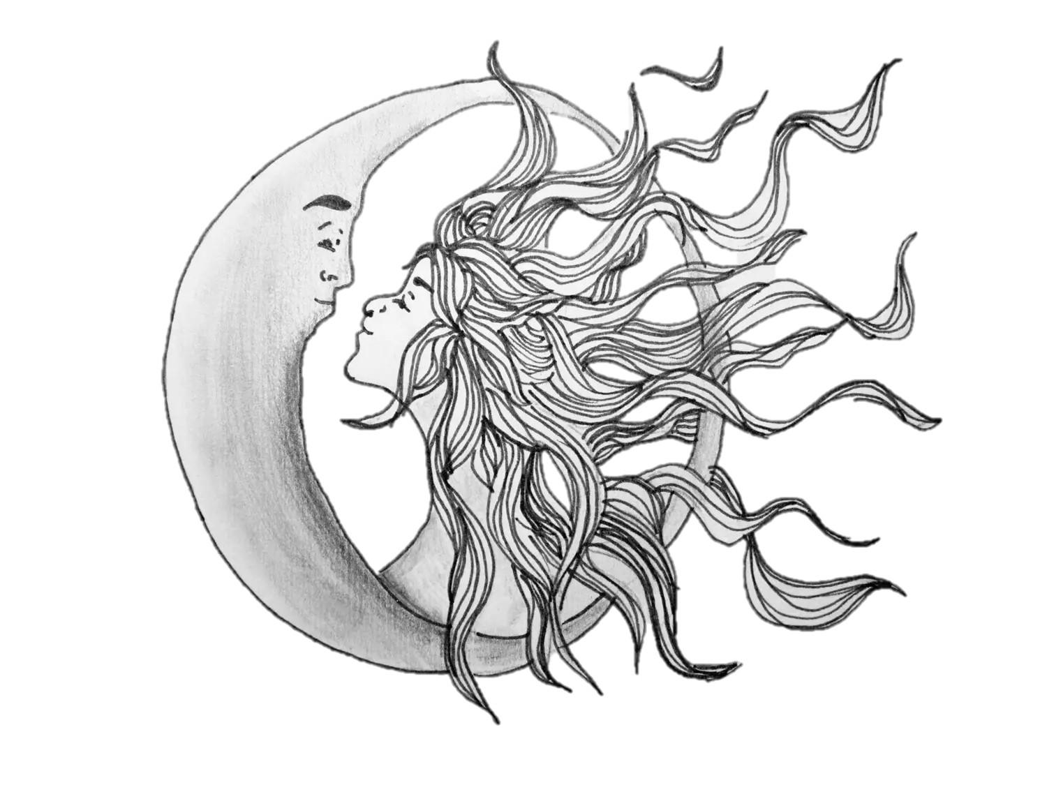 Artistic Drawing of Moon and Woman