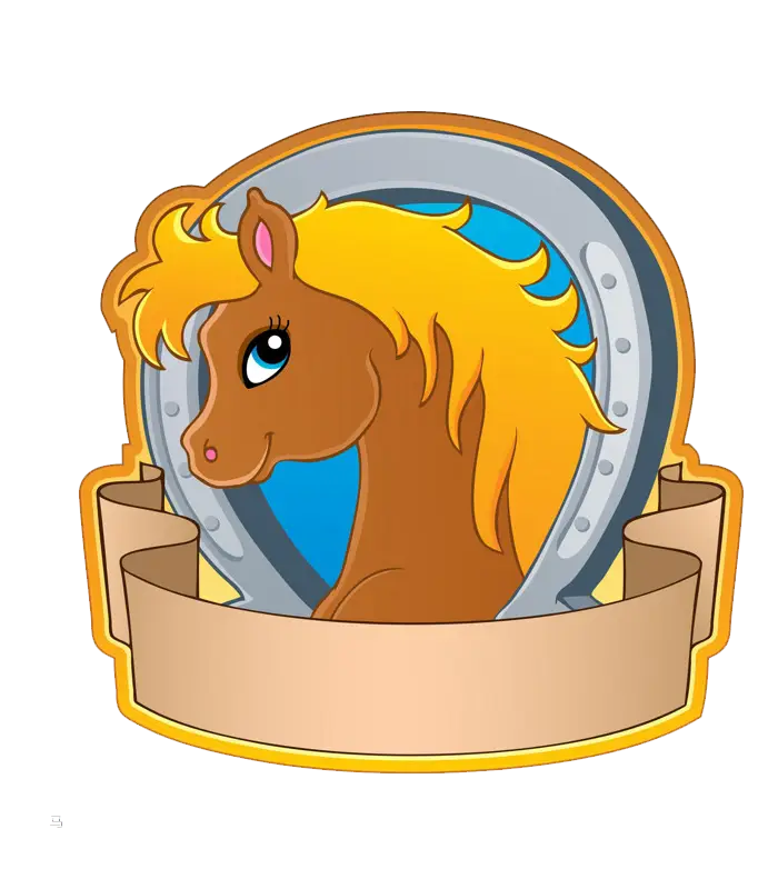 Cute Cartoon Horse with Horseshoe and Banner