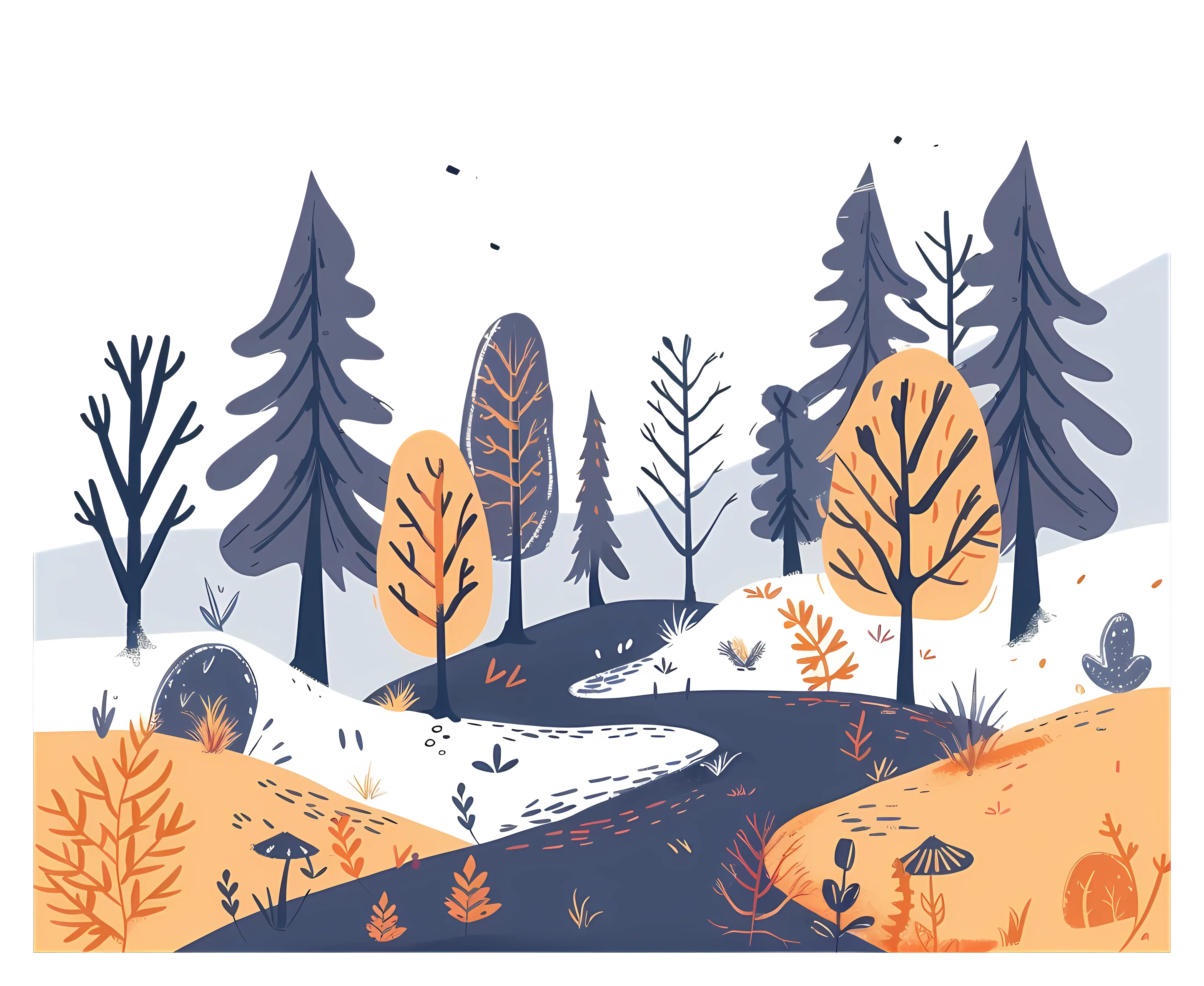 Illustrated Autumn Forest Scenery