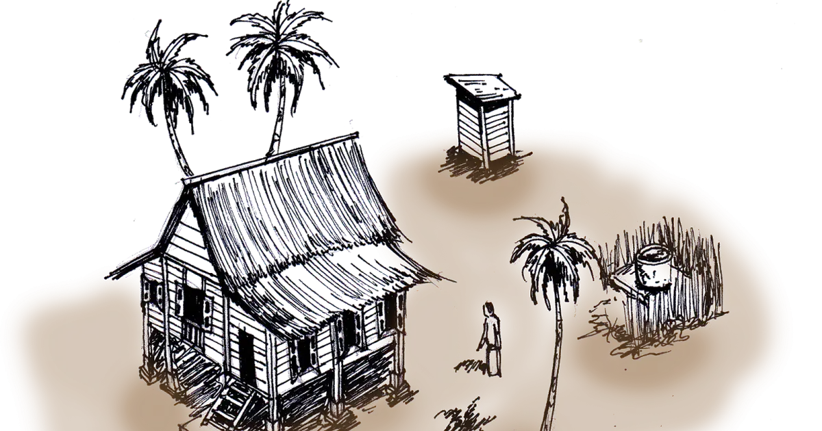 Hand-Drawn Rural Hut Scene