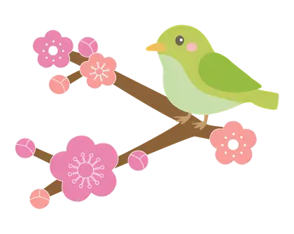 Green Bird on a Cherry Blossom Branch