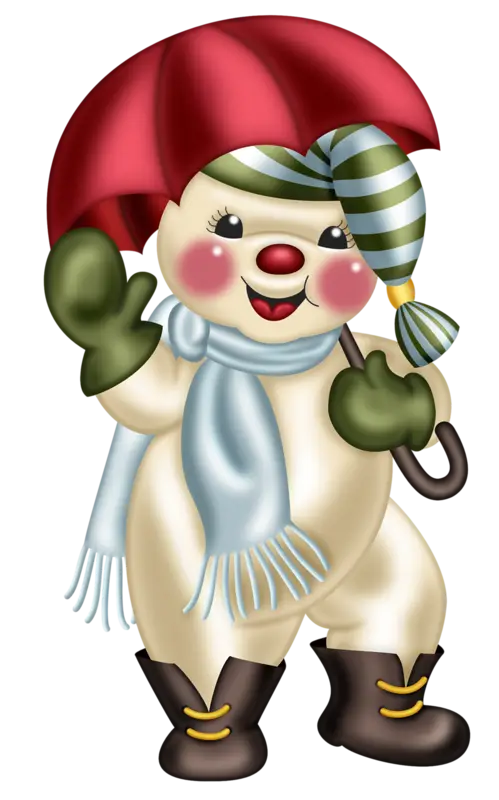 Cute Snowman with Umbrella and Scarf