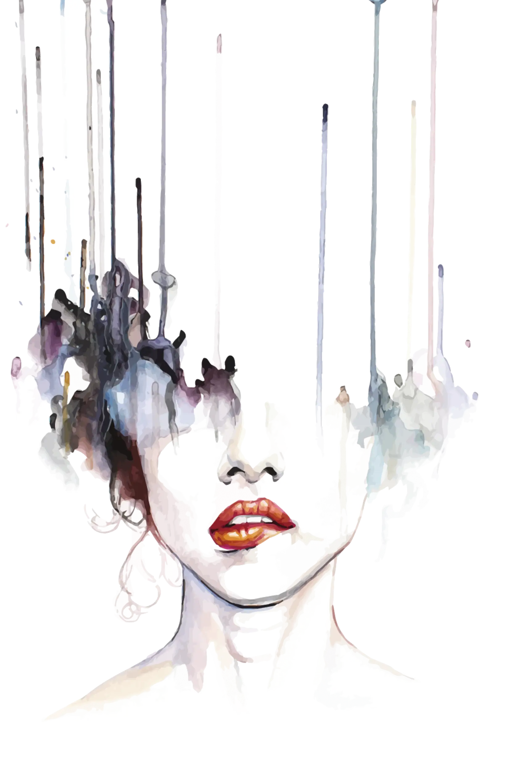 Abstract Woman Portrait with Dripping Paint Effect