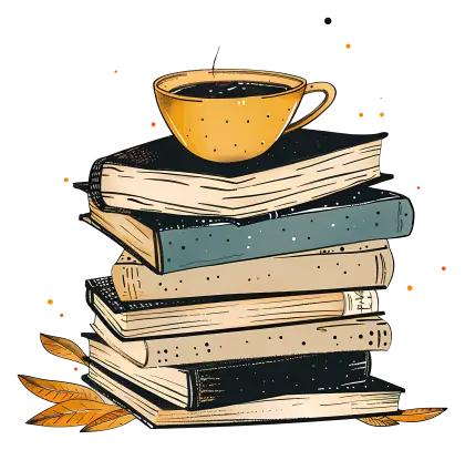 Stacked books with coffee cup for a cozy setup
