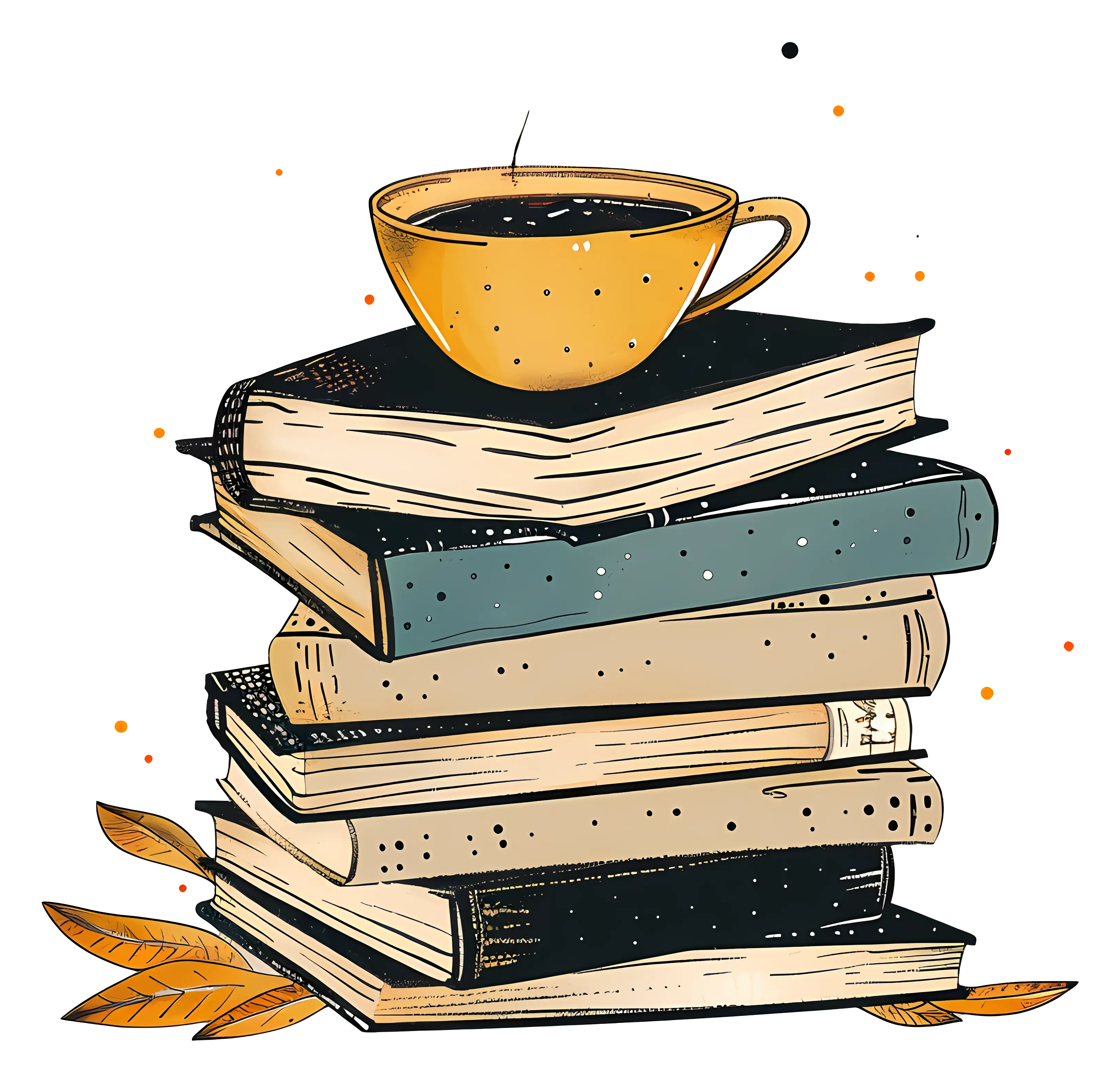 Stacked books with coffee cup for a cozy setup