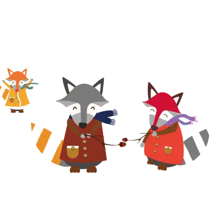 Cute Cartoon Foxes in Winter Coats