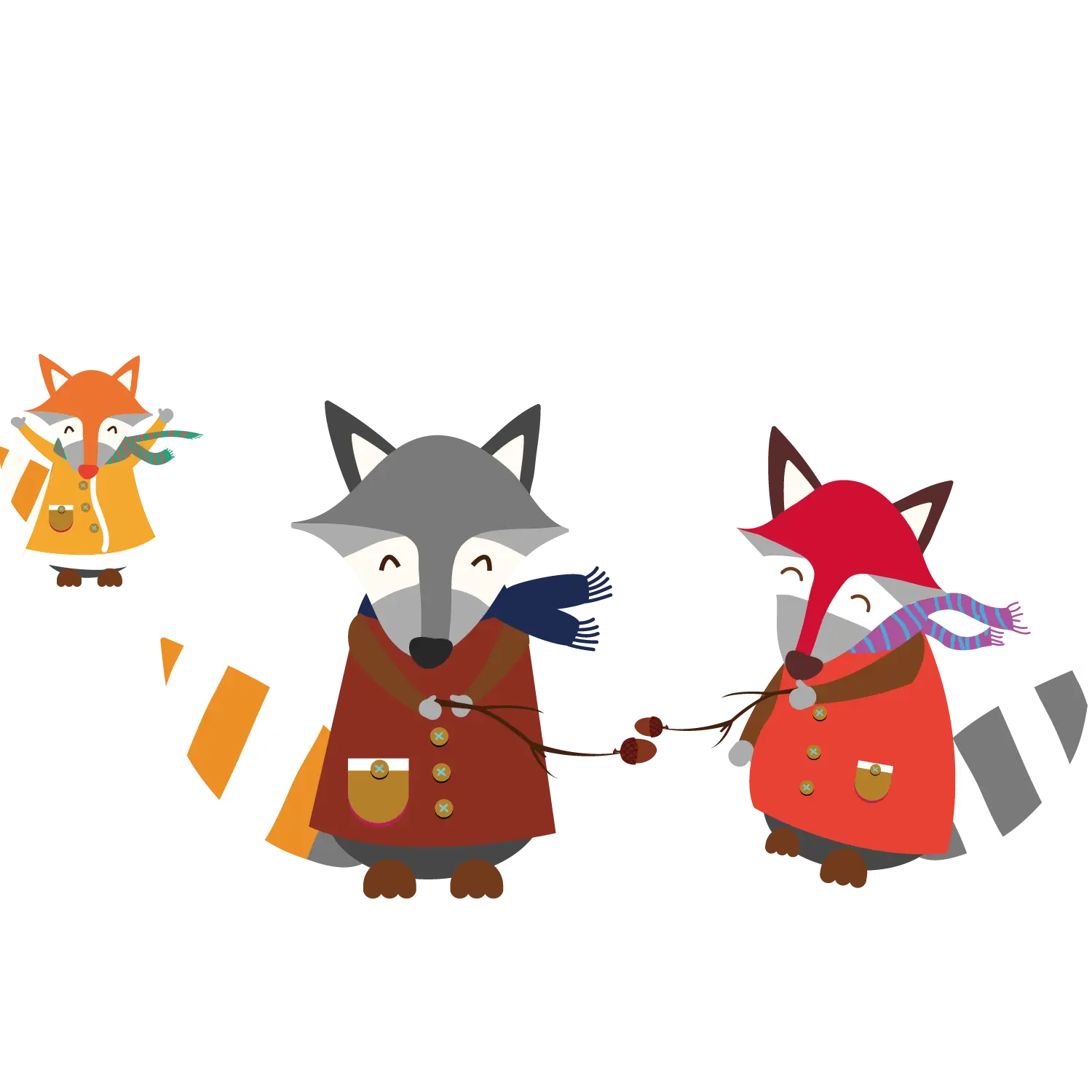 Cute Cartoon Foxes in Winter Coats