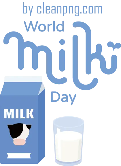 World Milk Day Design with Blue Carton and Glass of Milk